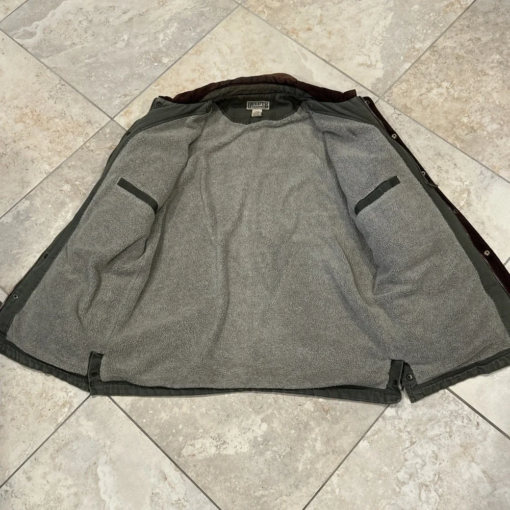 Duluth Trading Co Fire Hose Canvas Jacket Men L Tall Green Sherpa Lined Workwear